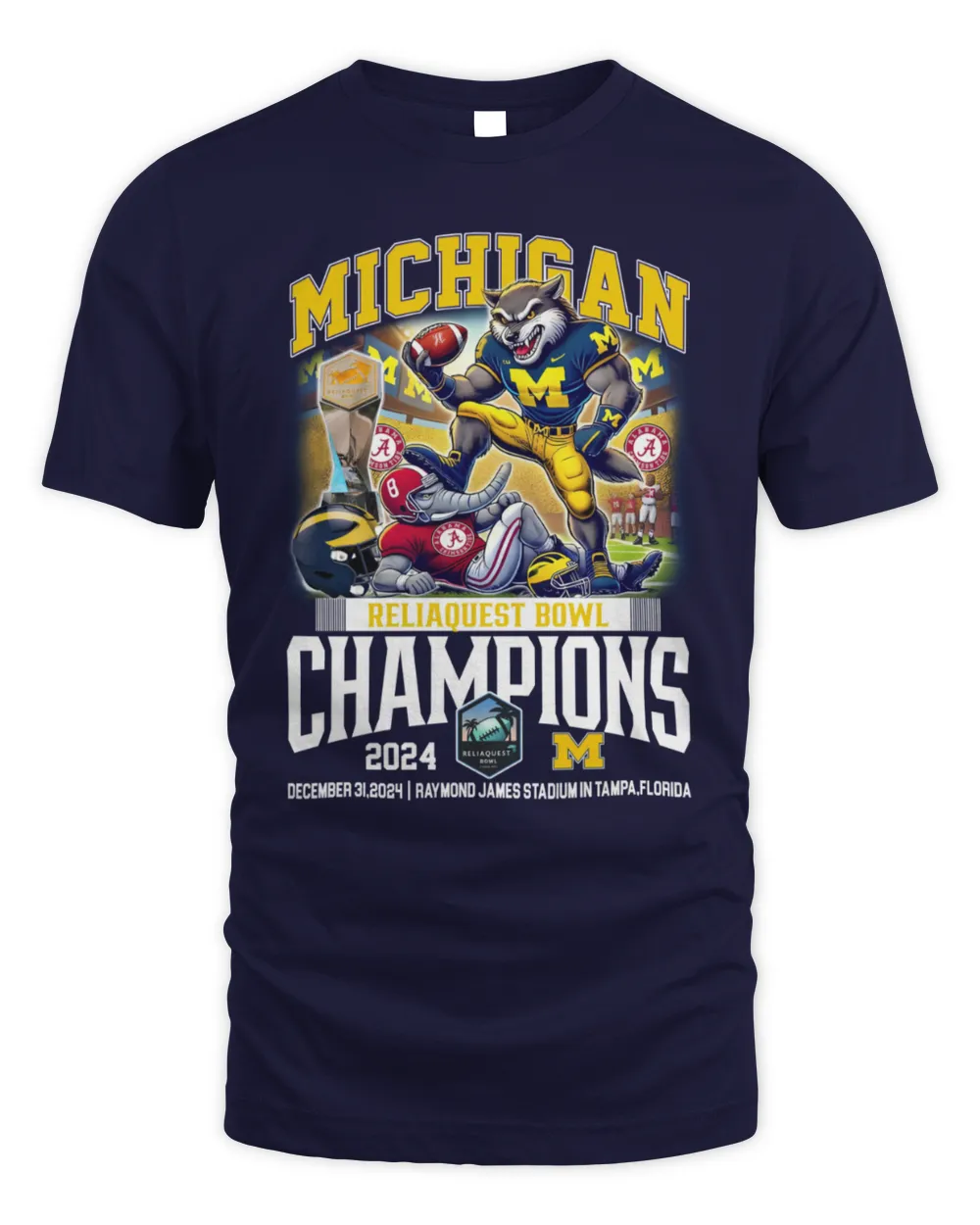 Michigan Wolverines Reliaquest Bowl Champions 2025 Official T Shirt Unisex Standard T-Shirt navy s