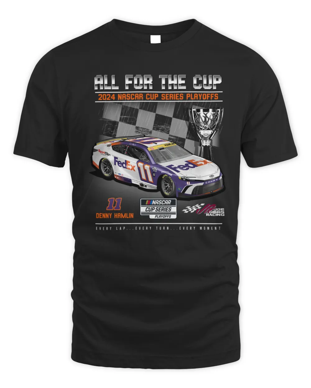 Men's Denny Hamlin Joe Gibbs Racing Team Collection Black 2024 NASCAR Cup Series Playoffs FedEx T-Shirt Unisex Standard T-Shirt black s