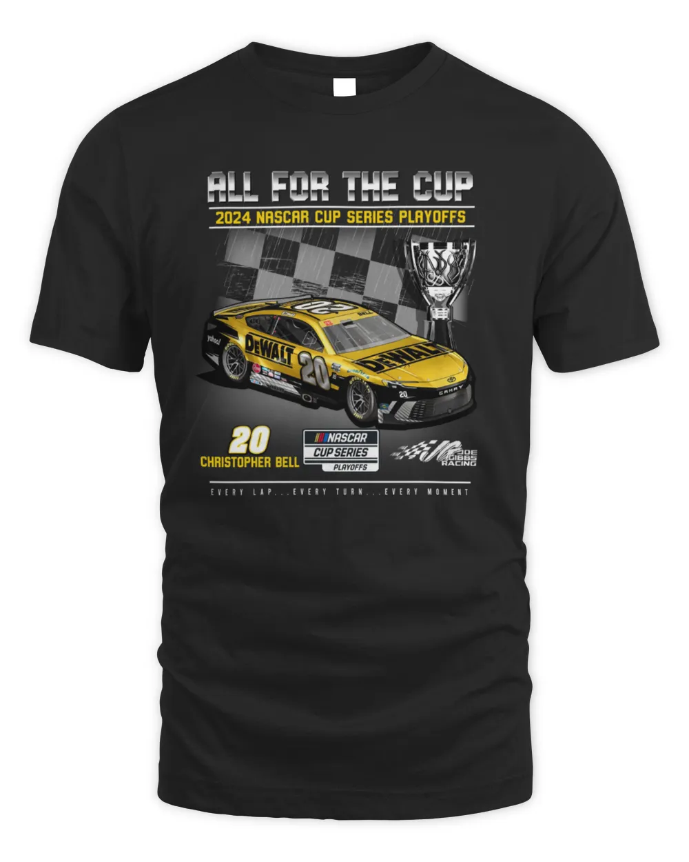 Men's Christopher Bell Joe Gibbs Racing Team Collection Black 2024 NASCAR Cup Series Playoffs DeWalt T-Shirt Unisex Standard T-Shirt black s