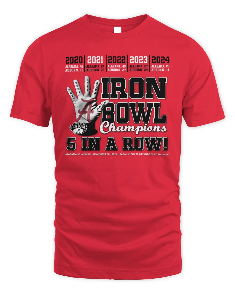 Alabama Crimson Tide Iron Bowl Champions 5 In A Row 2024 Tshirts Unisex Standard T-Shirt red s