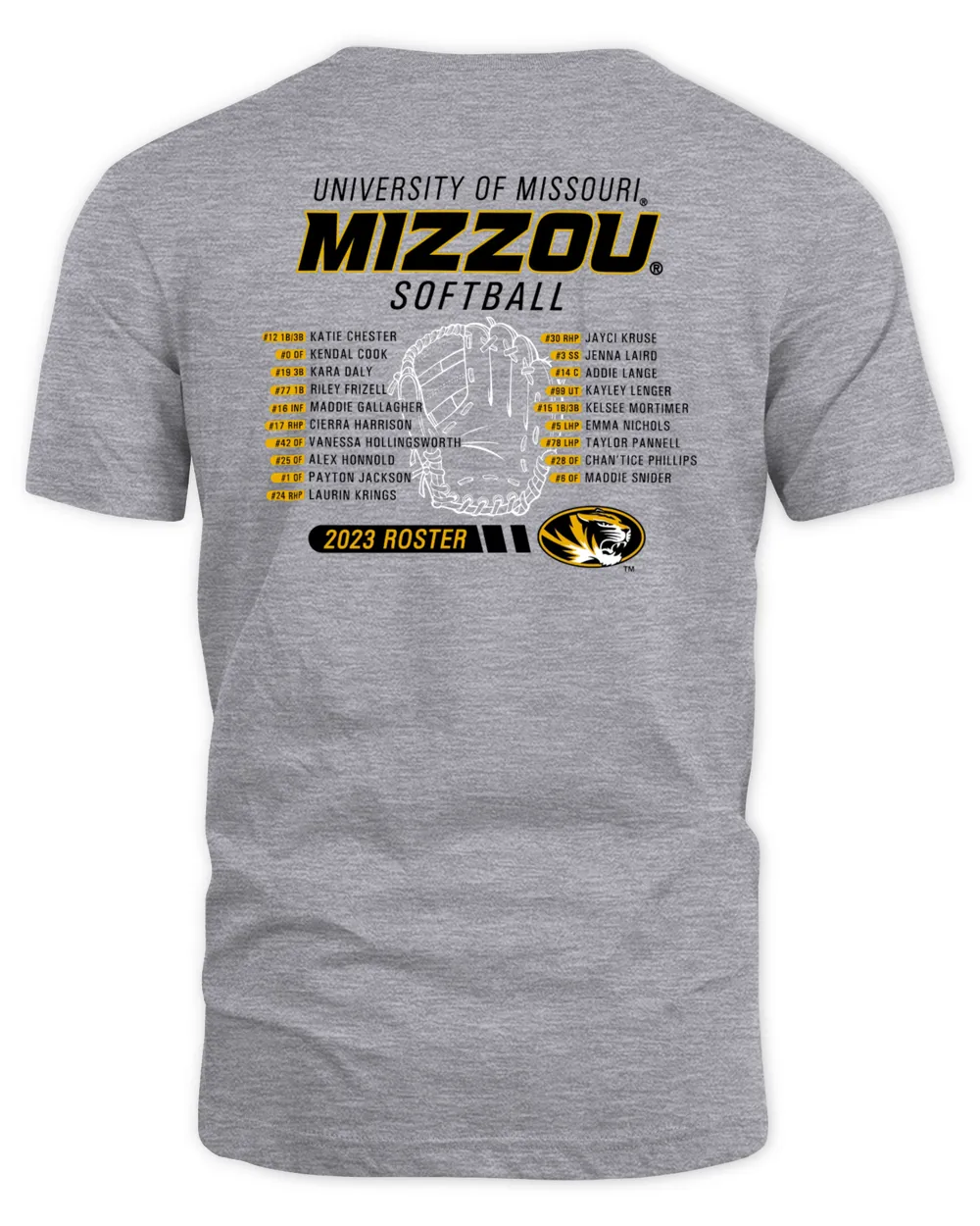 Mizzou Tigers Softball Nil Roster 2023 T-Shirt Unisex Standard T-Shirt sport-grey s