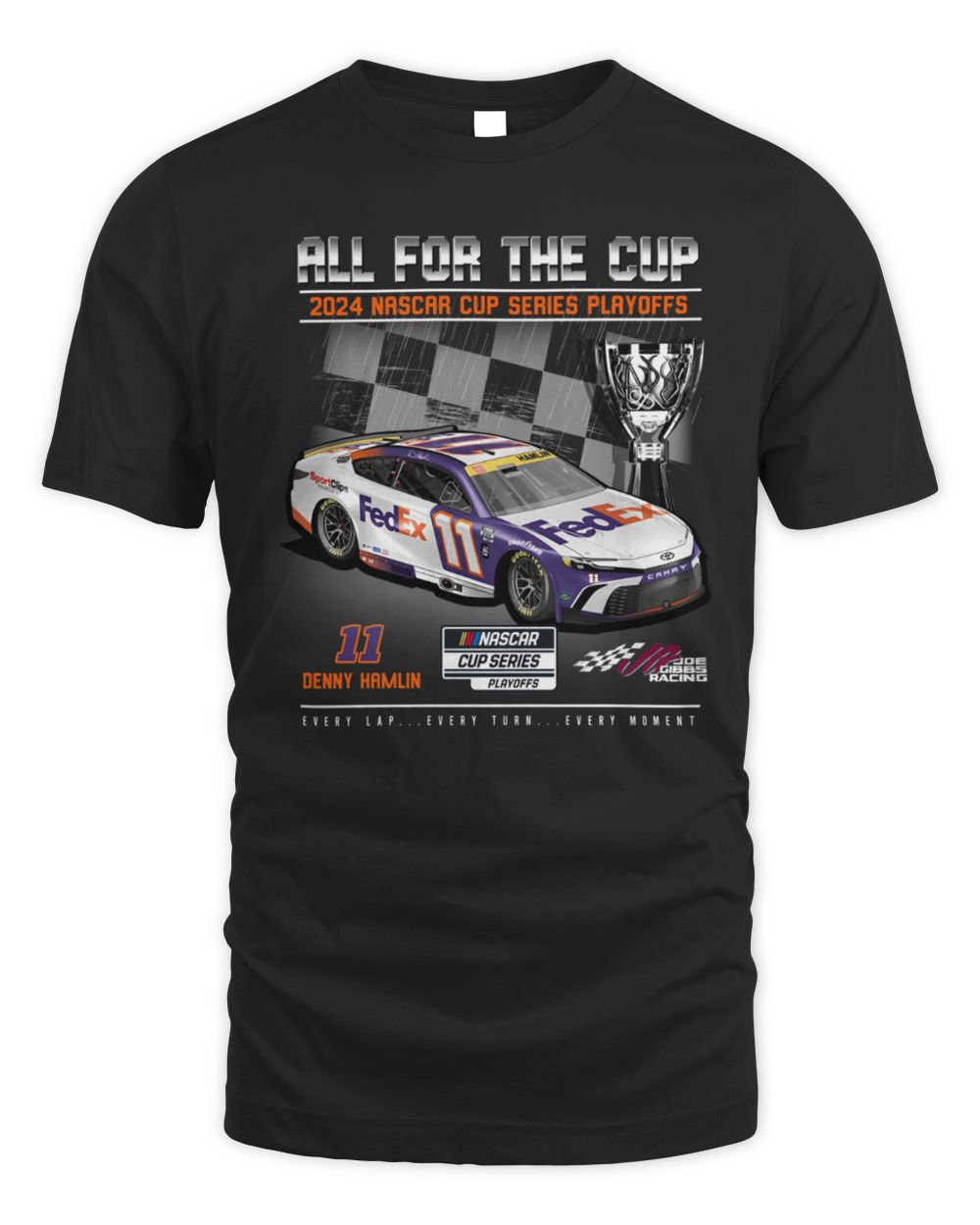 Men's Denny Hamlin Joe Gibbs Racing Team Collection Black 2024 NASCAR Cup Series Playoffs FedEx T-Shirt Unisex Standard T-Shirt black s