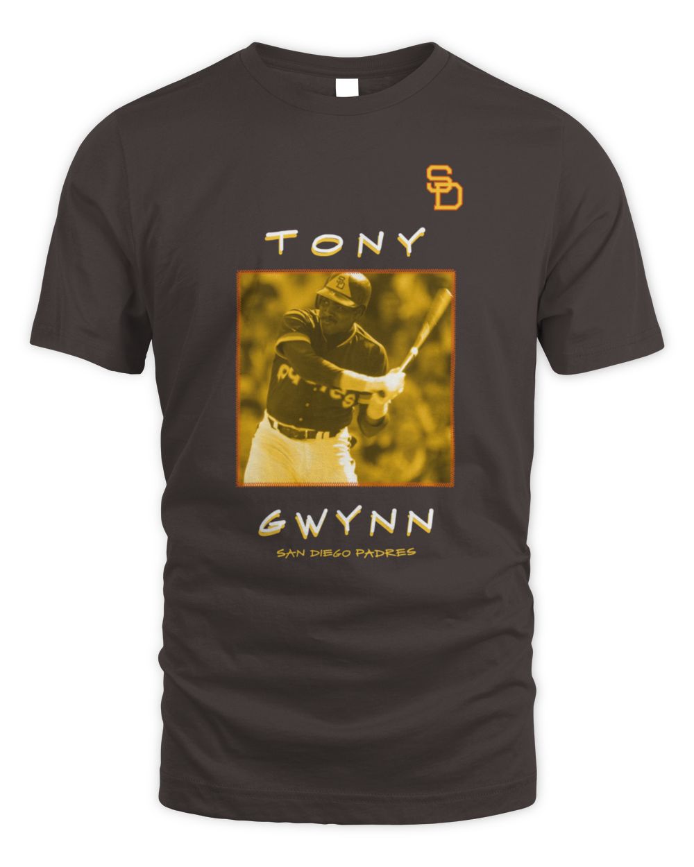 Mitchell & Ness Tony Gwynn Brown San Diego Padres Cooperstown Collection Player Vintage Logo T-Shirts Unisex Standard T-Shirt dark-chocolate s