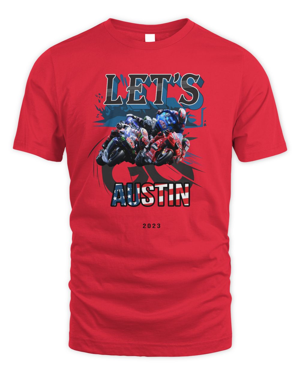 MotoGP USA Grand Prix Lets Go Graphic T-Shirt Red New Unisex Standard T-Shirt red s