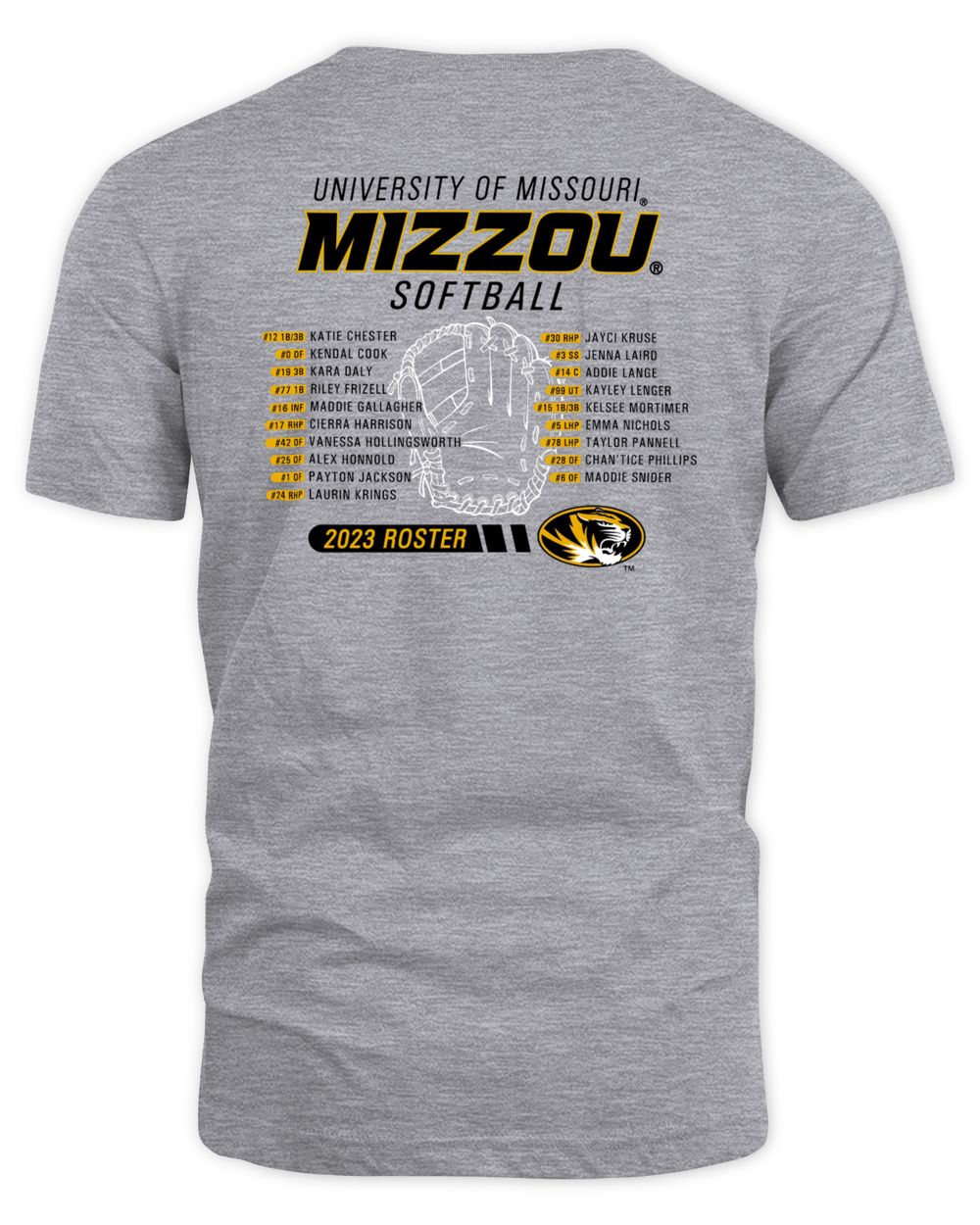 Mizzou Tigers Softball Nil Roster 2023 T-Shirt Unisex Standard T-Shirt sport-grey s