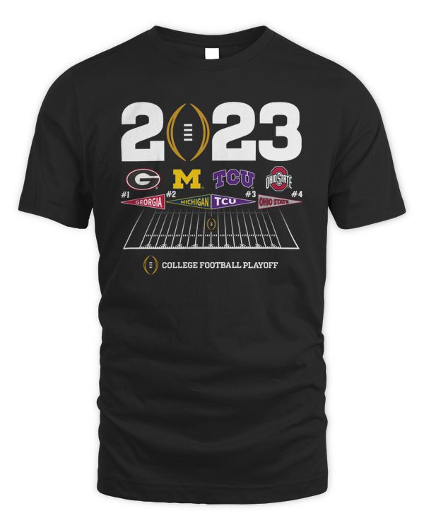 2023 College Football Playoff 4 Team Announcement Black T-Shirt