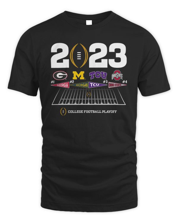Official 2023 College Football Playoff 4 Team Announcement Black T-Shirt